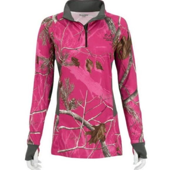 Realtree Ladies Jacket Performance Realtree Camo 1/4 Zip Mock Neck Pullover Top - Picture 1 of 12
